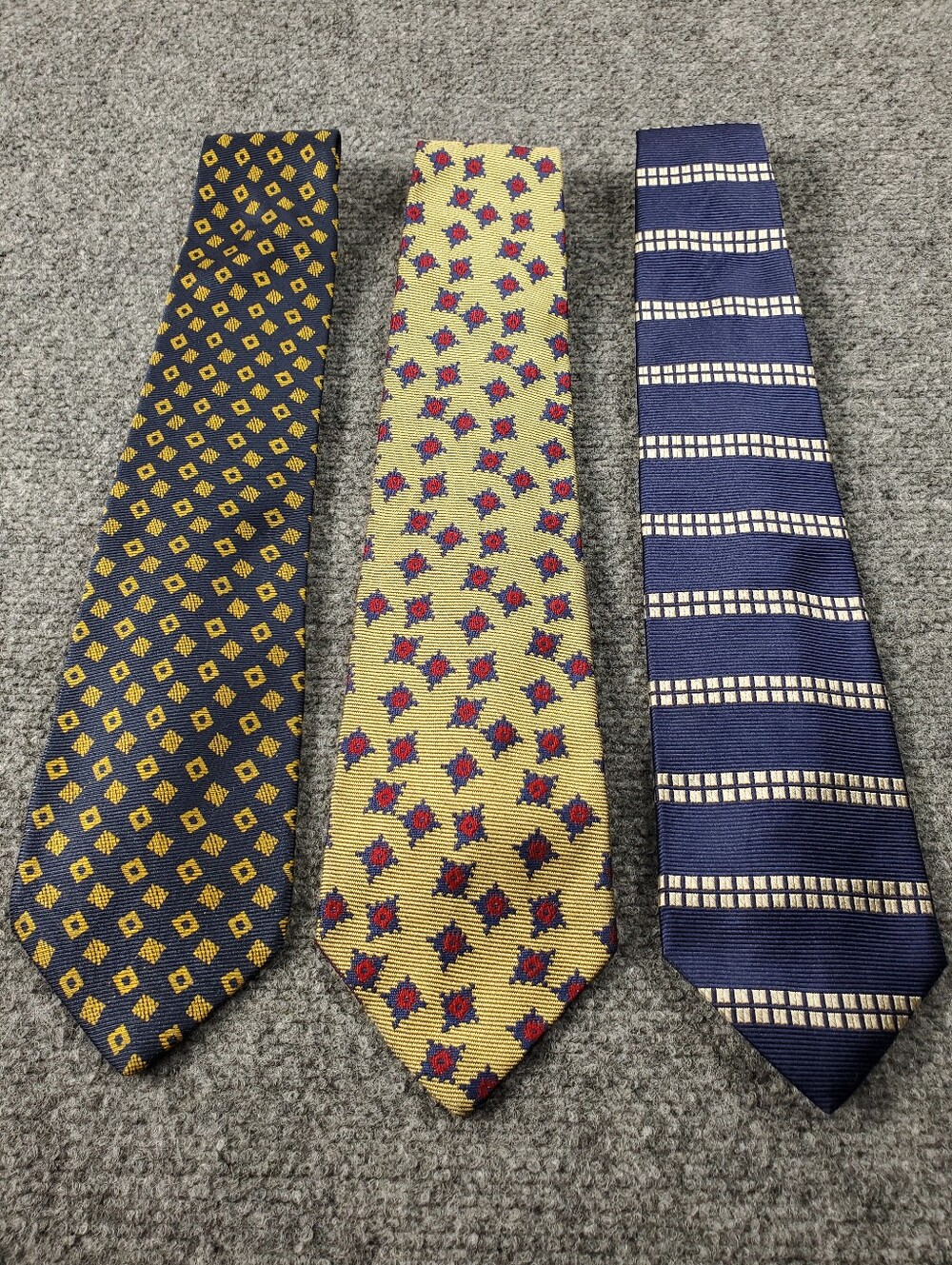 Vintage Paul Stuart Tie Lot Of 3 Geometric Woven Silk Navy Blue Gold Formal